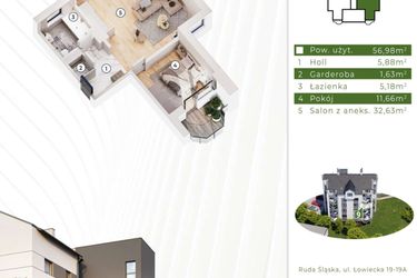 Rzut - Mieszkanie na sprzedaż 2 pokoje o powierzchni 56,98 m² - numer 21.M9 w Osiedle Leśny Zakątek