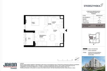 Rzut - Mieszkanie na sprzedaż 2 pokoje o powierzchni 40,99 m² - numer 77D.17 w Strzeszyńska 77