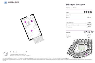 Rzut - Mieszkanie na sprzedaż 1 pokój o powierzchni 27,3 m² - numer 1.B.0.09 w Murapol Portovo etap II