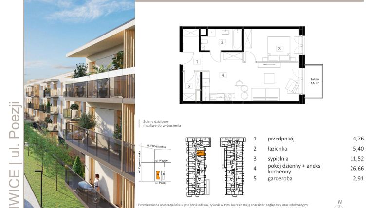 Rzut - Mieszkanie na sprzedaż 2 pokoje o powierzchni 51,25 m² - numer A.23 w Poezji