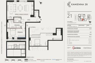 Rzut - Mieszkanie na sprzedaż 2 pokoje o powierzchni 109,9 m² - numer 28.21 w Kamienna 28