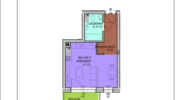 Rzut - Mieszkanie na sprzedaż 1 pokój o powierzchni 27,19 m² - numer A31 w Osiedle Zuchów