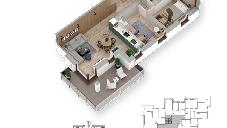 Rzut - Mieszkanie na sprzedaż 3 pokoje o powierzchni 63,01 m² - numer 21 w Villa Park - Etap III