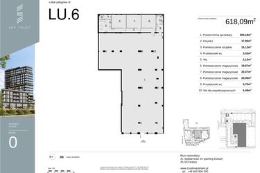 Rzut - Lokal użytkowy na sprzedaż 1 pokój o powierzchni 618,09 m² - numer LU6 w Sky Trust etap II