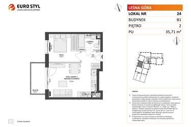 Rzut - Mieszkanie na sprzedaż 2 pokoje o powierzchni 35,71 m² - numer 24 w Leśna Góra