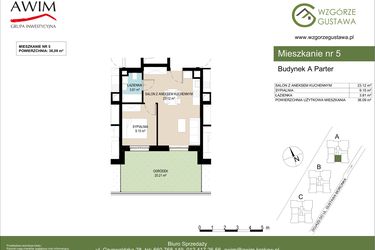 Rzut - Mieszkanie na sprzedaż 2 pokoje o powierzchni 36,09 m² - numer A5 w Wzgórze Gustawa