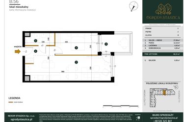 Rzut - Mieszkanie na sprzedaż 2 pokoje o powierzchni 48,15 m² - numer B.56 w Ogrody Staszica