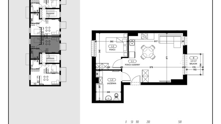 Rzut - Mieszkanie na sprzedaż 2 pokoje o powierzchni 40,92 m² - numer B2-M9 w Śląska Park