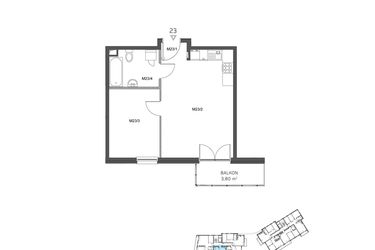 Rzut - Mieszkanie na sprzedaż 2 pokoje o powierzchni 41,1 m² - numer 23 w Wzgórze Krzemionki II