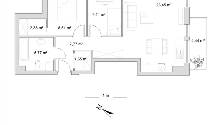 Rzut - Mieszkanie na sprzedaż 3 pokoje o powierzchni 56,97 m² - numer 8.15 w Vela Park