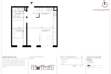 Rzut - Mieszkanie na sprzedaż 2 pokoje o powierzchni 57,46 m² - numer 25 w Pękowicka 96
