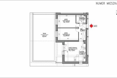 Rzut - Mieszkanie na sprzedaż 3 pokoje o powierzchni 55,62 m² - numer 1m.2 w Osiedle Rytm