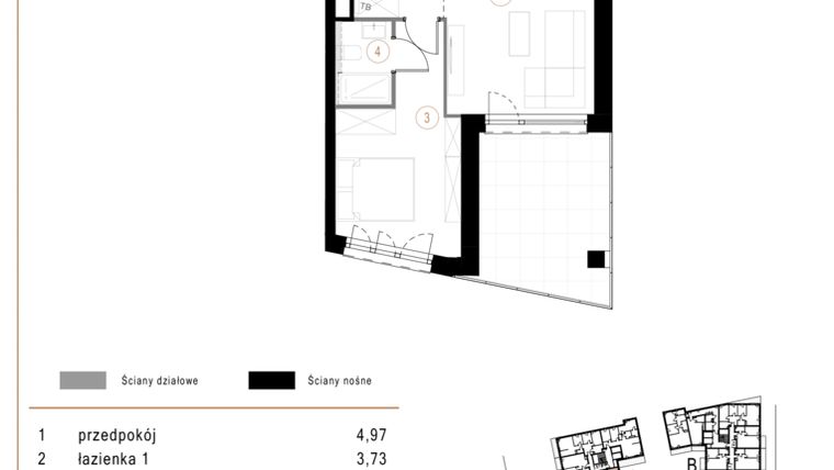 Rzut - Mieszkanie na sprzedaż 2 pokoje o powierzchni 47,43 m² - numer A06 w Osiedle Józefowska