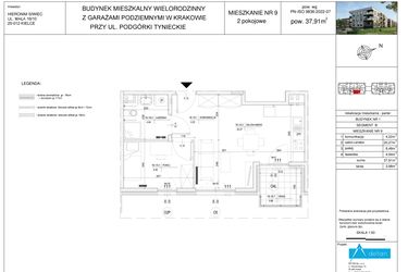 Rzut - Mieszkanie na sprzedaż 2 pokoje o powierzchni 37,91 m² - numer B9 w Podgórki Tynieckie