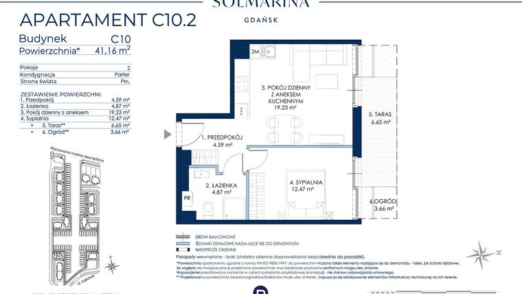 Rzut - Mieszkanie na sprzedaż 2 pokoje o powierzchni 41,16 m² - numer C10.2 w Sol Marina etap III