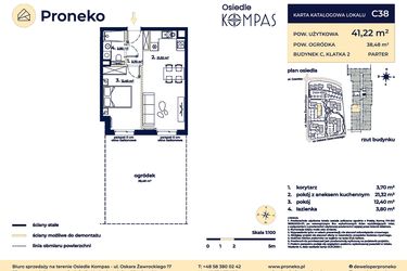 Rzut - Mieszkanie na sprzedaż 2 pokoje o powierzchni 41,22 m² - numer C38 w Osiedle Kompas