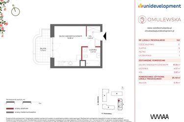 Rzut - Mieszkanie na sprzedaż 1 pokój o powierzchni 25,48 m² - numer C/140 w Omulewska
