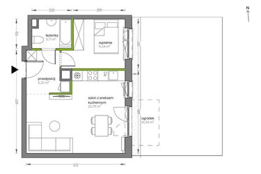 Rzut - Mieszkanie na sprzedaż 2 pokoje o powierzchni 42,16 m² - numer F.003 w City Vibe