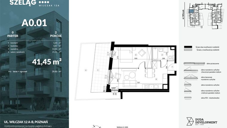 Rzut - Mieszkanie na sprzedaż 2 pokoje o powierzchni 41,45 m² - numer A0.01 w Dobry Szeląg