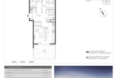 Rzut - Mieszkanie na sprzedaż 3 pokoje o powierzchni 57,97 m² - numer M29 w Apartamenty Przystań bud. F