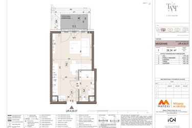 Rzut - Mieszkanie na sprzedaż 1 pokój o powierzchni 26,34 m² - numer A.00.07 w Takt Lirników