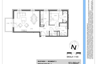Rzut - Mieszkanie na sprzedaż 2 pokoje o powierzchni 53,66 m² - numer B.19 w Osiedle Telimeny etap III