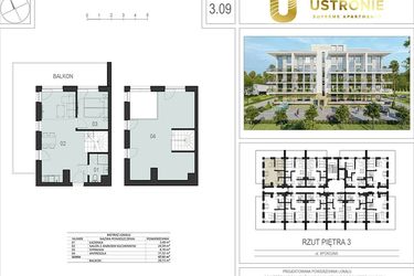 Rzut - Mieszkanie na sprzedaż 2 pokoje o powierzchni 67,61 m² - numer 3.09 w Ustronie Supreme Apartments