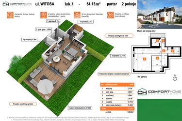 Rzut - Mieszkanie na sprzedaż 2 pokoje o powierzchni 54,15 m² - numer G1 w Osiedle Witosa