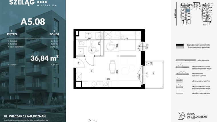 Rzut - Mieszkanie na sprzedaż 1 pokój o powierzchni 36,84 m² - numer A5.08 w Dobry Szeląg