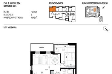 Rzut - Mieszkanie na sprzedaż 2 pokoje o powierzchni 41,45 m² - numer 22K/05 w NATURAMA II