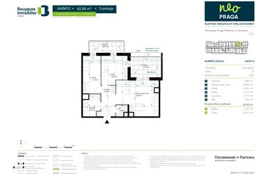 Rzut - Mieszkanie na sprzedaż 3 pokoje o powierzchni 62,8 m² - numer AA0412 w Neo Praga