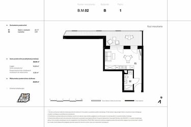 Rzut - Mieszkanie na sprzedaż 1 pokój o powierzchni 26,08 m² - numer B.M.02 w VIDOK