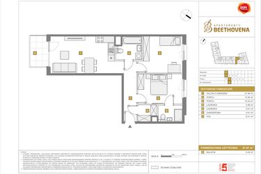Rzut - Mieszkanie na sprzedaż 3 pokoje o powierzchni 67,87 m² - numer A9 w Apartamenty Beethovena