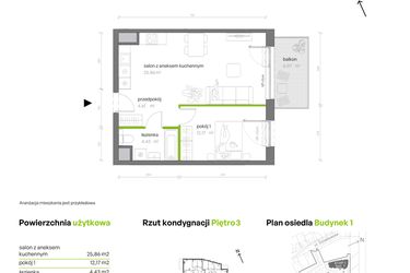 Rzut - Mieszkanie na sprzedaż 2 pokoje o powierzchni 47,07 m² - numer 1.03.M37 w Morska Vita