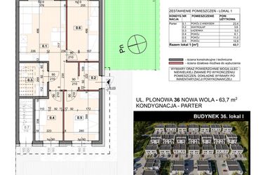 Rzut - Mieszkanie na sprzedaż 4 pokoje o powierzchni 63,7 m² - numer 36/1 w Zespół willowy Zielona Polana - etap 6