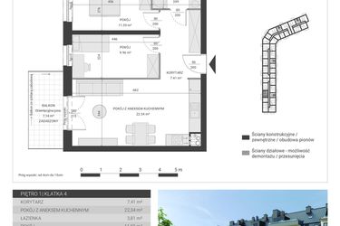 Rzut - Mieszkanie na sprzedaż 3 pokoje o powierzchni 55,11 m² - numer 99 w Ignatki Forest etap II