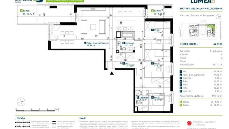 Rzut - Mieszkanie na sprzedaż 4 pokoje o powierzchni 109,97 m² - numer AA0106 w Osiedle Lumea 6