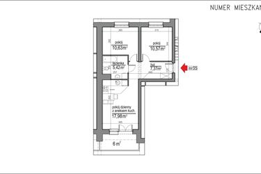 Rzut - Mieszkanie na sprzedaż 3 pokoje o powierzchni 51,97 m² - numer 1m.35 w Osiedle Rytm