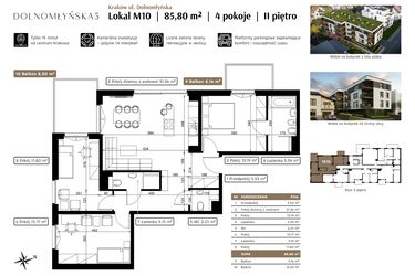 Rzut - Mieszkanie na sprzedaż 4 pokoje o powierzchni 85,8 m² - numer M10 w Dolnomłyńska 5