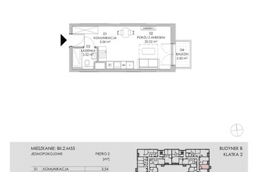 Rzut - Mieszkanie na sprzedaż 1 pokój o powierzchni 26,88 m² - numer BII.2.M55 w Przewóz 42 ATAL II