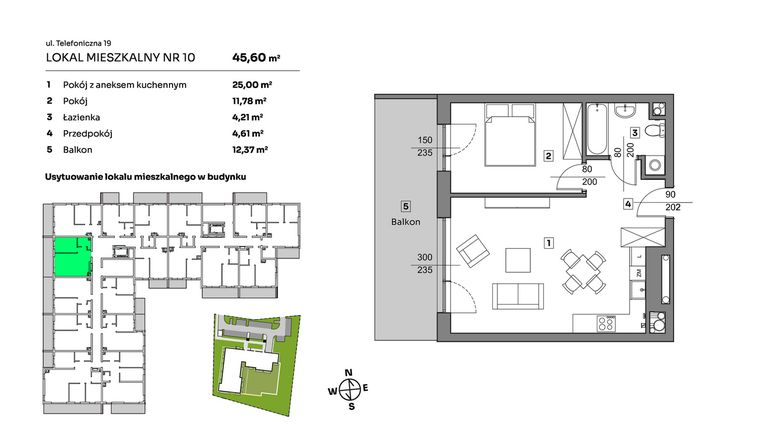 Rzut - Mieszkanie na sprzedaż 2 pokoje o powierzchni 45,6 m² - numer 10 w Nova Radiostacja