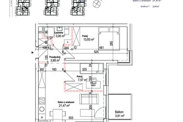 Rzut - Mieszkanie na sprzedaż 3 pokoje o powierzchni 50,87 m² - numer 51 w Łowicka 25