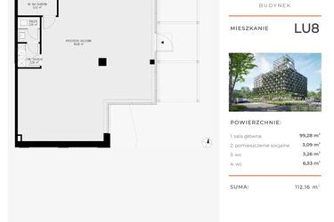 Rzut - Lokal użytkowy na sprzedaż 4 pokoje o powierzchni 112,16 m² - numer LU8 w Semiramis
