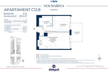Rzut - Mieszkanie na sprzedaż 2 pokoje o powierzchni 38,16 m² - numer C12.8 w Sol Marina etap III
