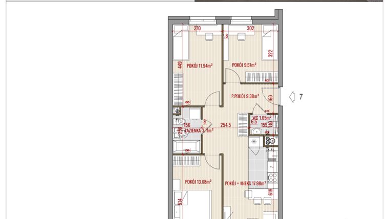 Rzut - Mieszkanie na sprzedaż 4 pokoje o powierzchni 67,91 m² - numer B2.7 w HUZAR B2