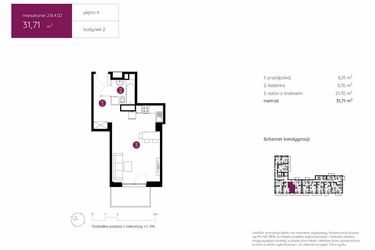 Rzut - Mieszkanie na sprzedaż 1 pokój o powierzchni 31,71 m² - numer 2.B.4.02 w Murapol Urcity