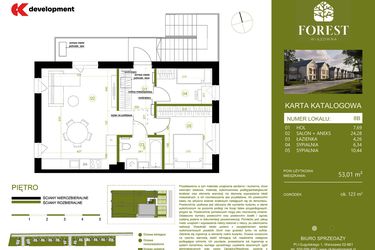 Rzut - Mieszkanie na sprzedaż 3 pokoje o powierzchni 53,01 m² - numer 8B w Wiązowna Forest