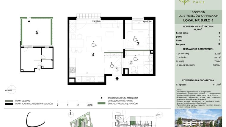 Rzut - Mieszkanie na sprzedaż 2 pokoje o powierzchni 44,14 m² - numer B.2.6 w Bukovo Park