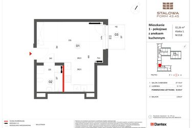 Rzut - Mieszkanie na sprzedaż 1 pokój o powierzchni 32,26 m² - numer 18 w Stalowa Form 43.45