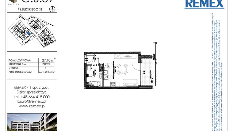Rzut - Mieszkanie na sprzedaż 1 pokój o powierzchni 27,1 m² - numer C.0.89 w Osiedle BALTICA